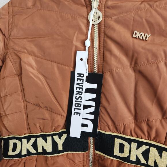DKNY Girl's‎ Size Large 14/16 Reversable Burnt Orange/White Faux Fur Jacket NWT - Picture 4 of 9